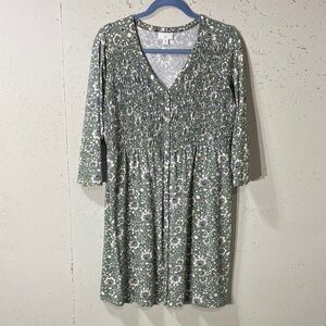 J. Jill Sage Green Floral Smocked Midi Dress